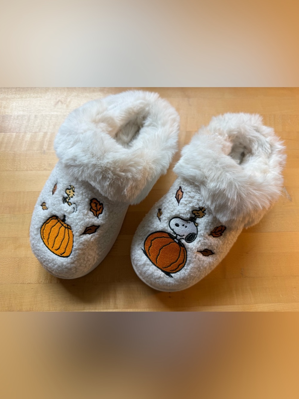 NWOT American Eagle Snoopy Peanuts Pumpkin Fall Faux Fur Slippers Size 7